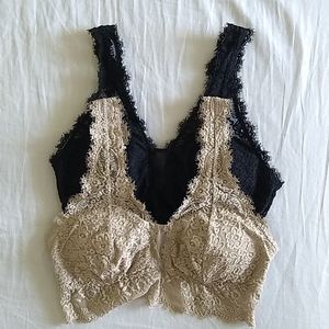 2 Aerie Eyelash Lace Plunge Bralettes